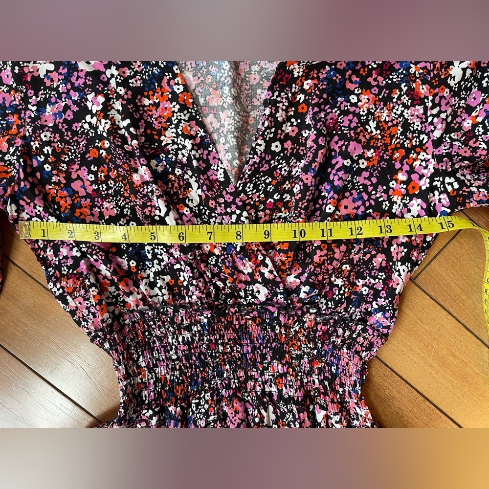 Maje Avianah Floral Asymmetrical Midi Dress Size 38 Black Pink Handkerchief - Picture 13 of 15